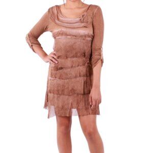 Italian Silk Long Sleeve Short Ruffle Dress